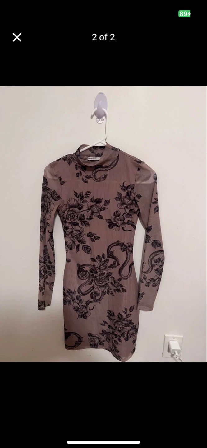 Mesh Snake and Floral Print Long Sleeve Mini Dress - photo 2