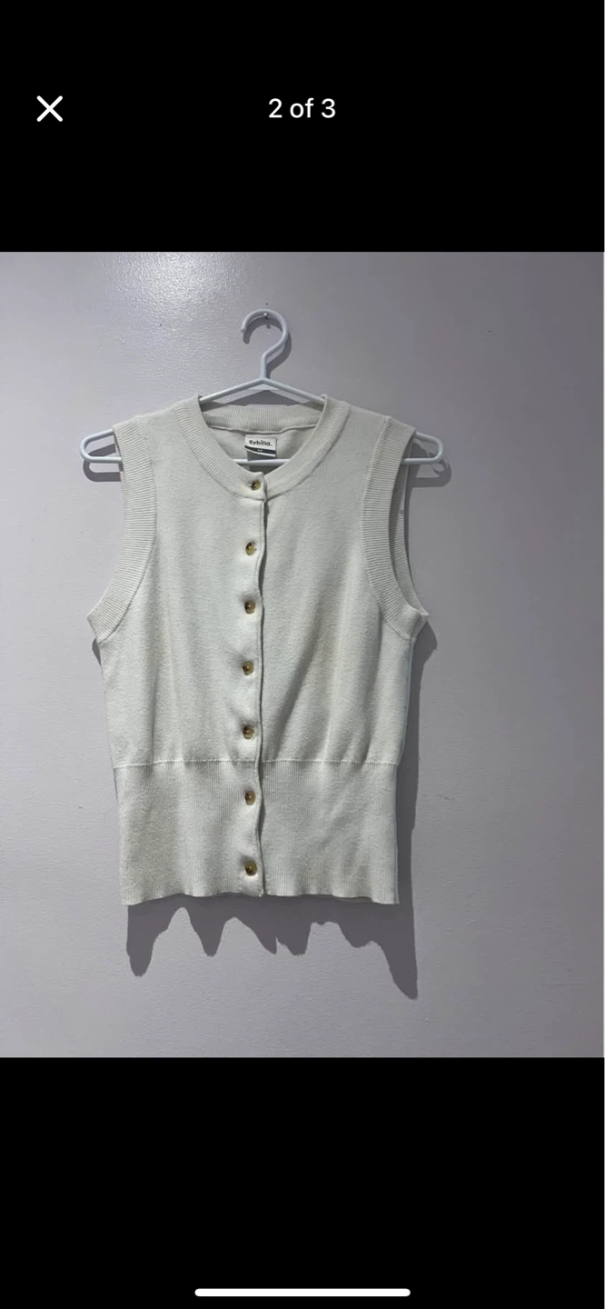 Superdry Sleeveless Button-Up Knit Vest Cream - photo 2
