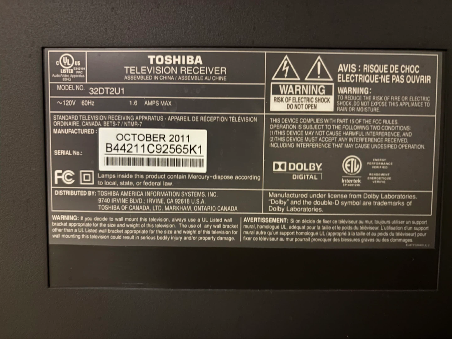 Toshiba 32" Television Receiver - photo 2