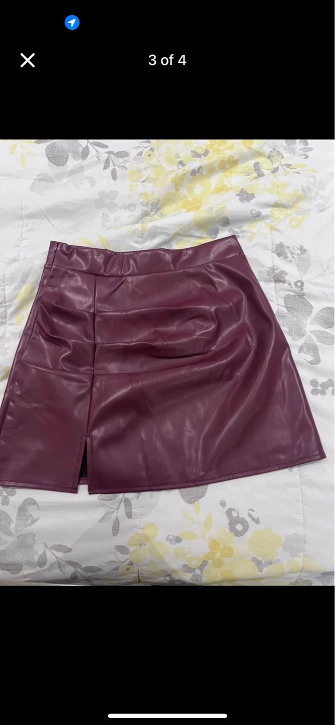 Burgundy Faux Leather Mini Skirt - photo 2
