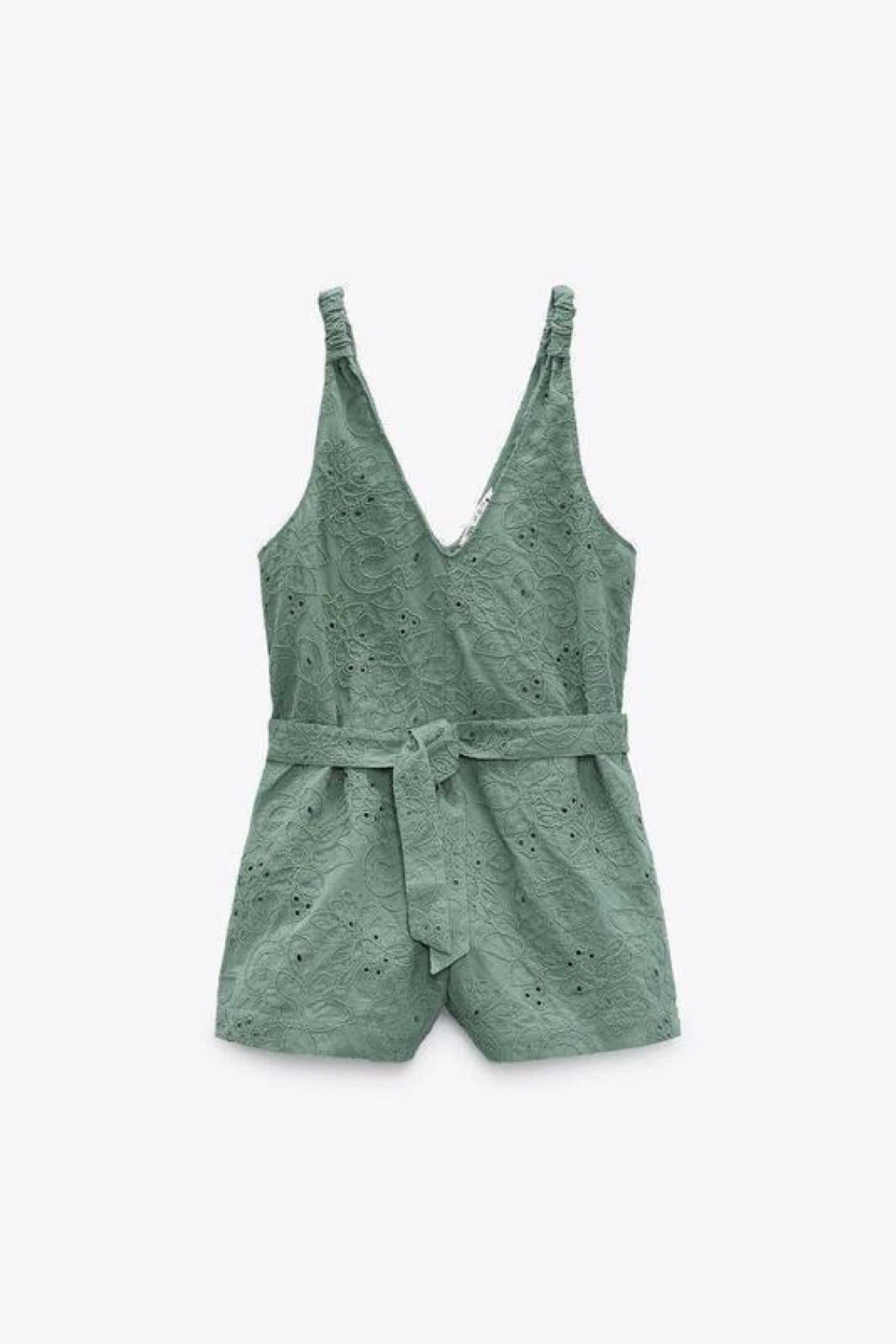 ZARA Green Embroidered Summer Jumpsuit – Size L - photo 2