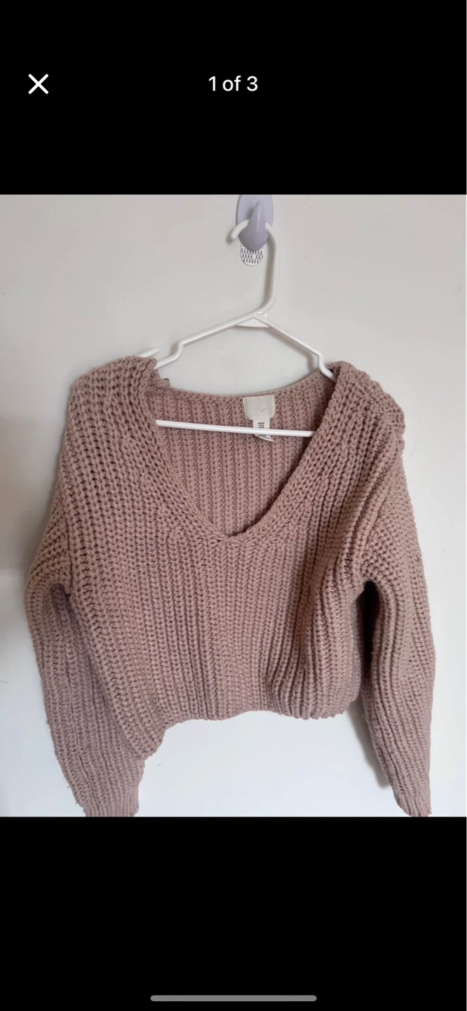 H&M Pink Chunky Knit V-Neck Cropped Sweater