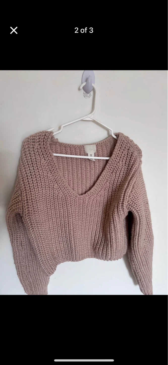 H&M Pink Chunky Knit V-Neck Cropped Sweater - photo 3
