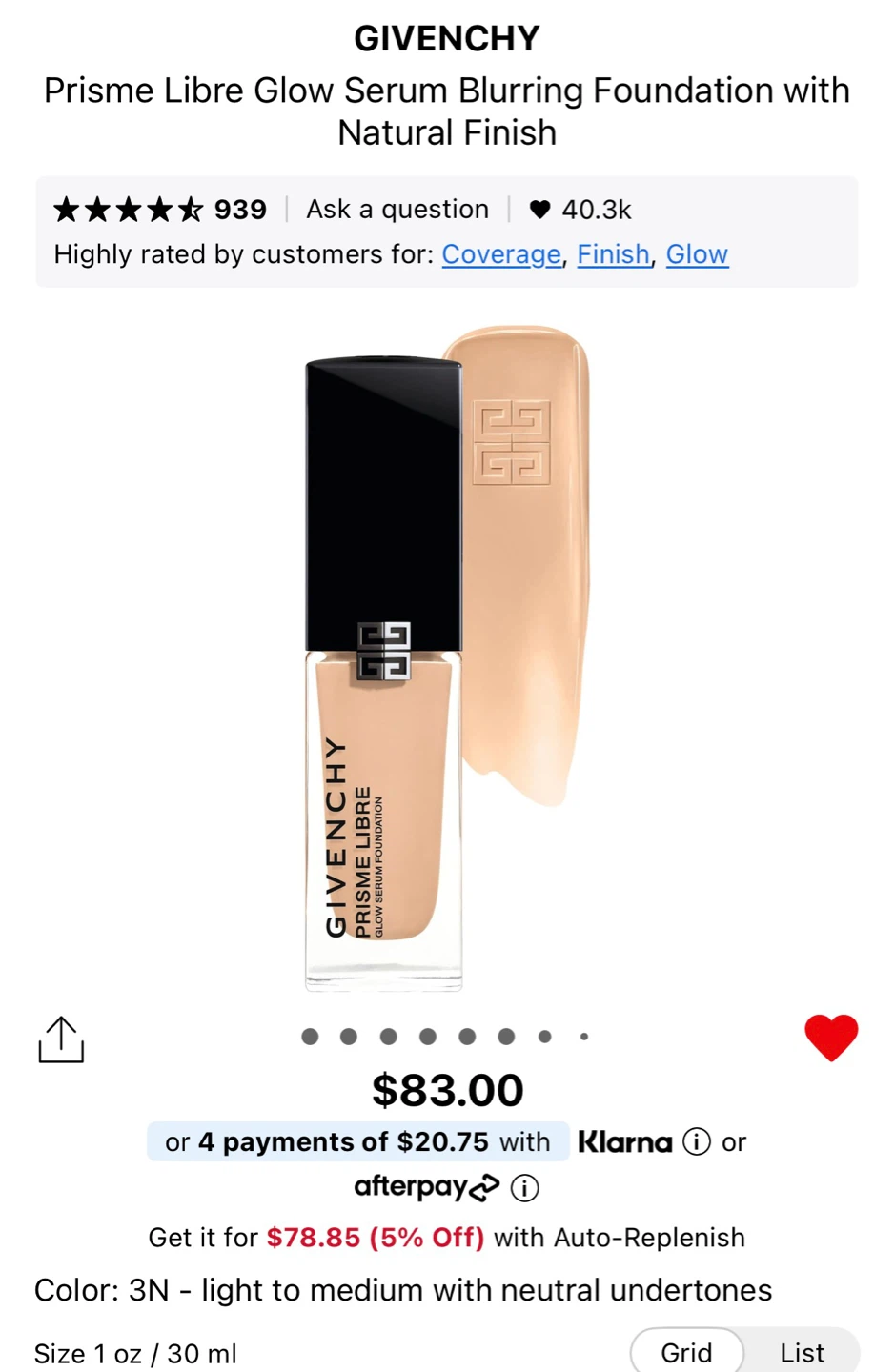 Givenchy Prisme Libre Glow Serum Blurring Foundation – Shade 3N