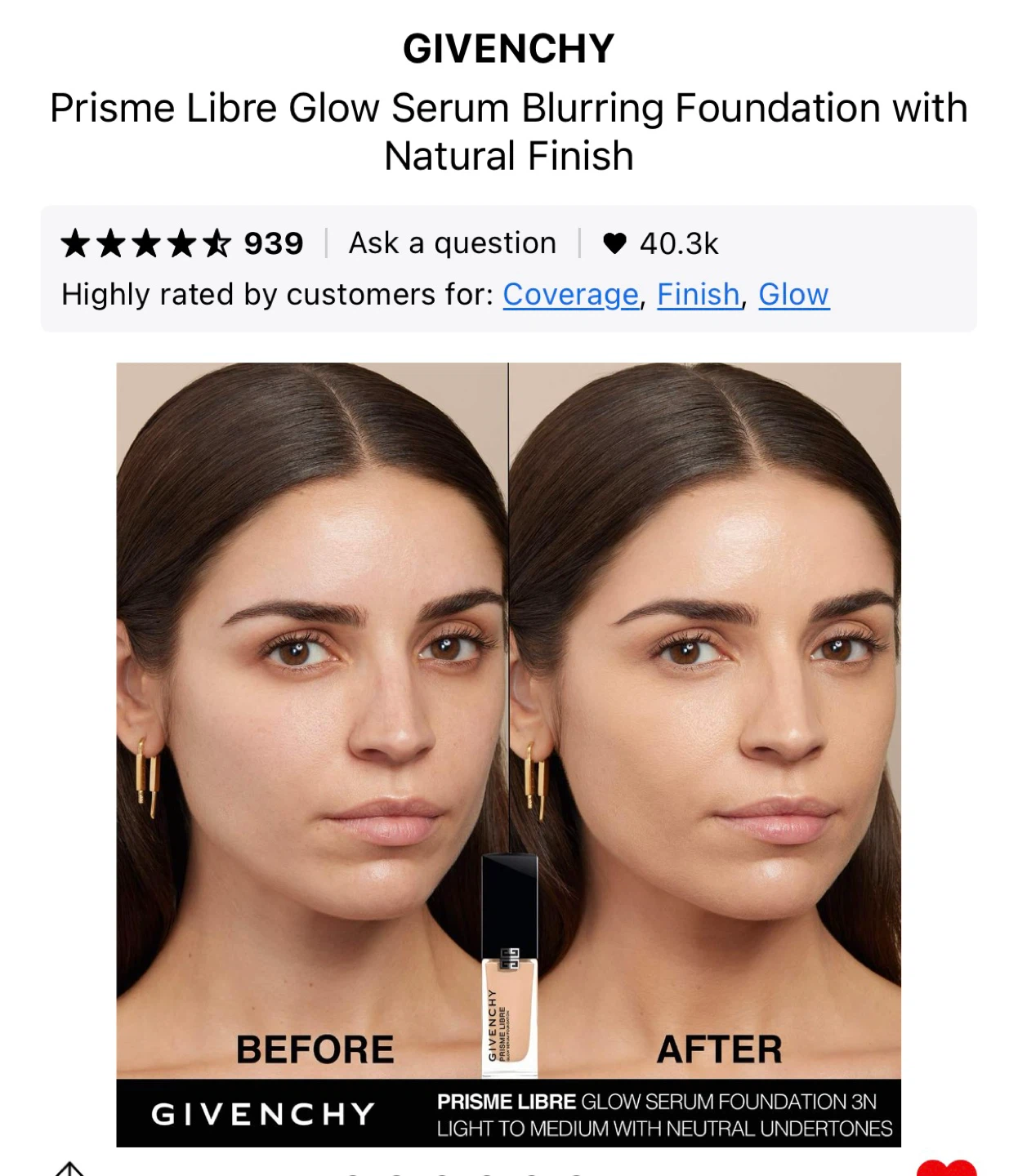 Givenchy Prisme Libre Glow Serum Blurring Foundation – Shade 3N - photo 3
