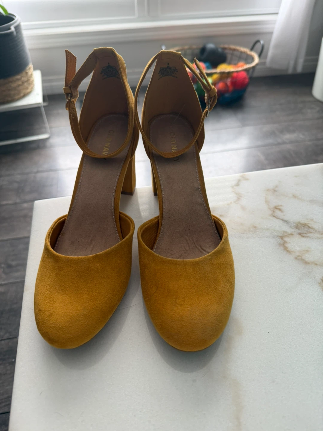 Old Navy Yellow Suede Block Heel Shoes