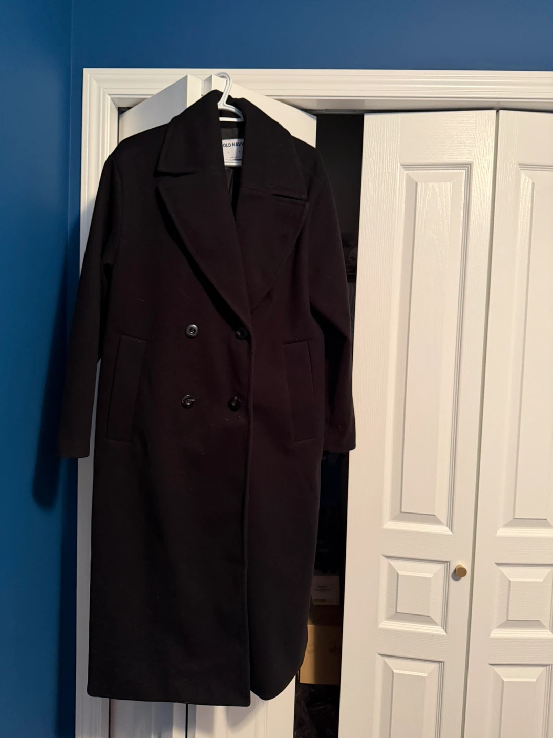 Old Navy Women's Black Double-Breasted Wool-Blend Coat