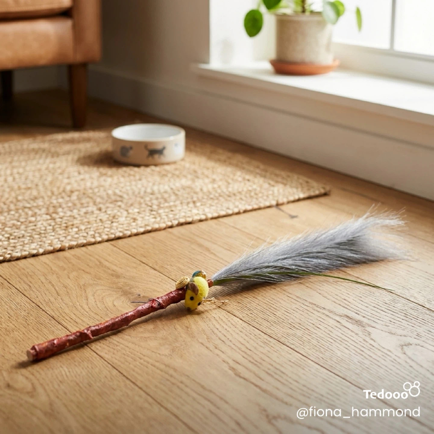 Cat Toy Wand with Feather and Bee Charm - photo 3