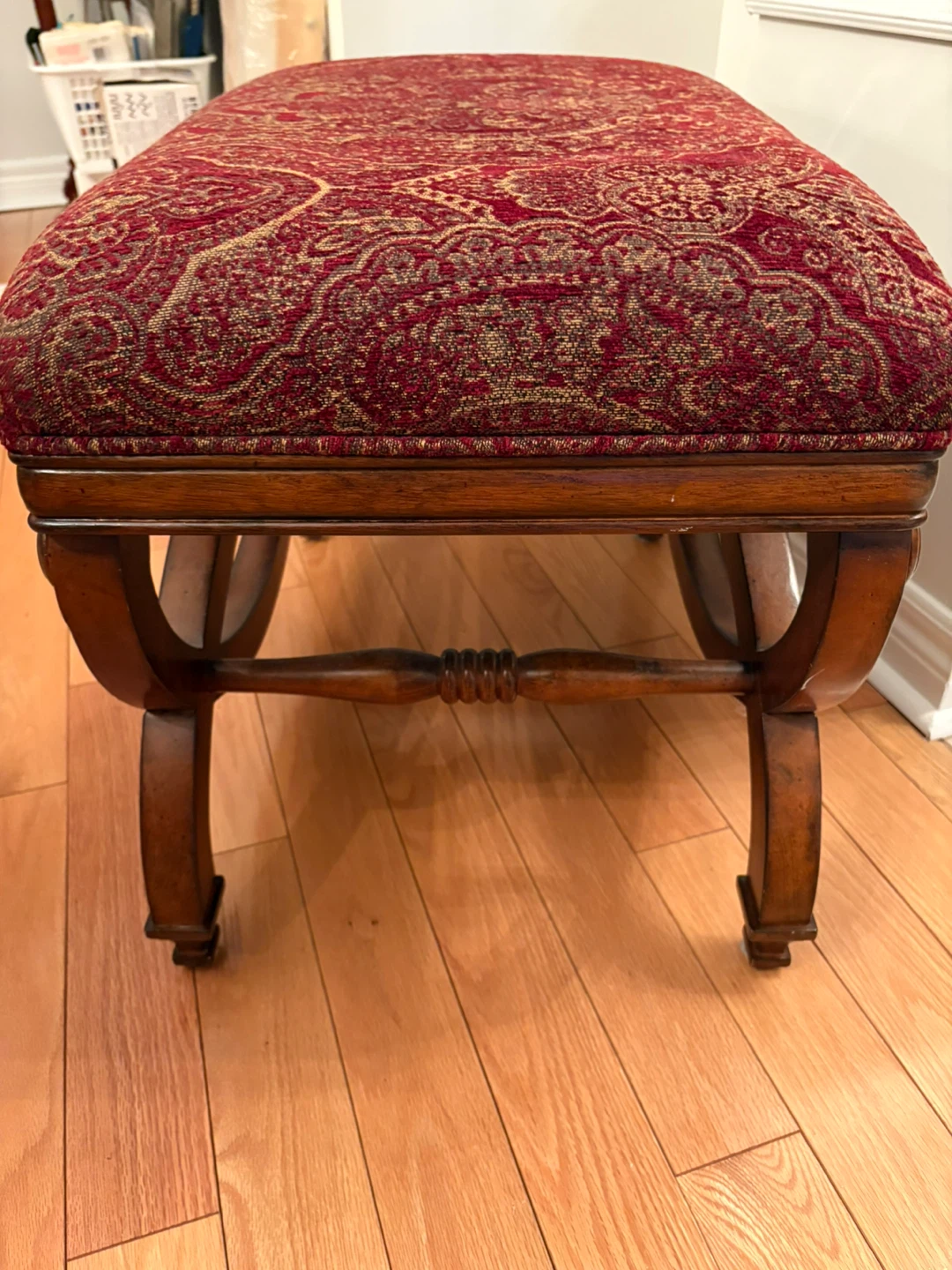 Bench with Red Patterned Fabric - photo 2