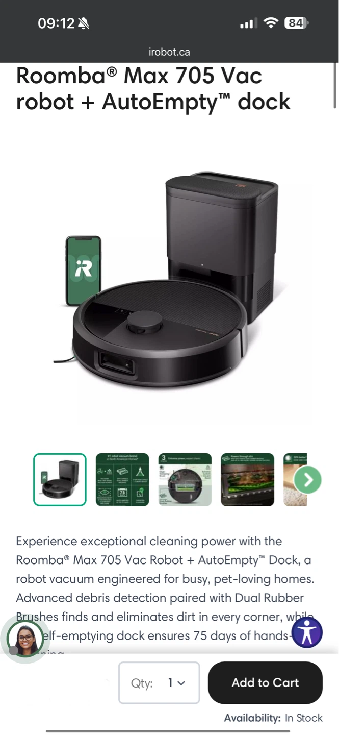 Roomba Max 705 Vac robot + AutoEmpty dock