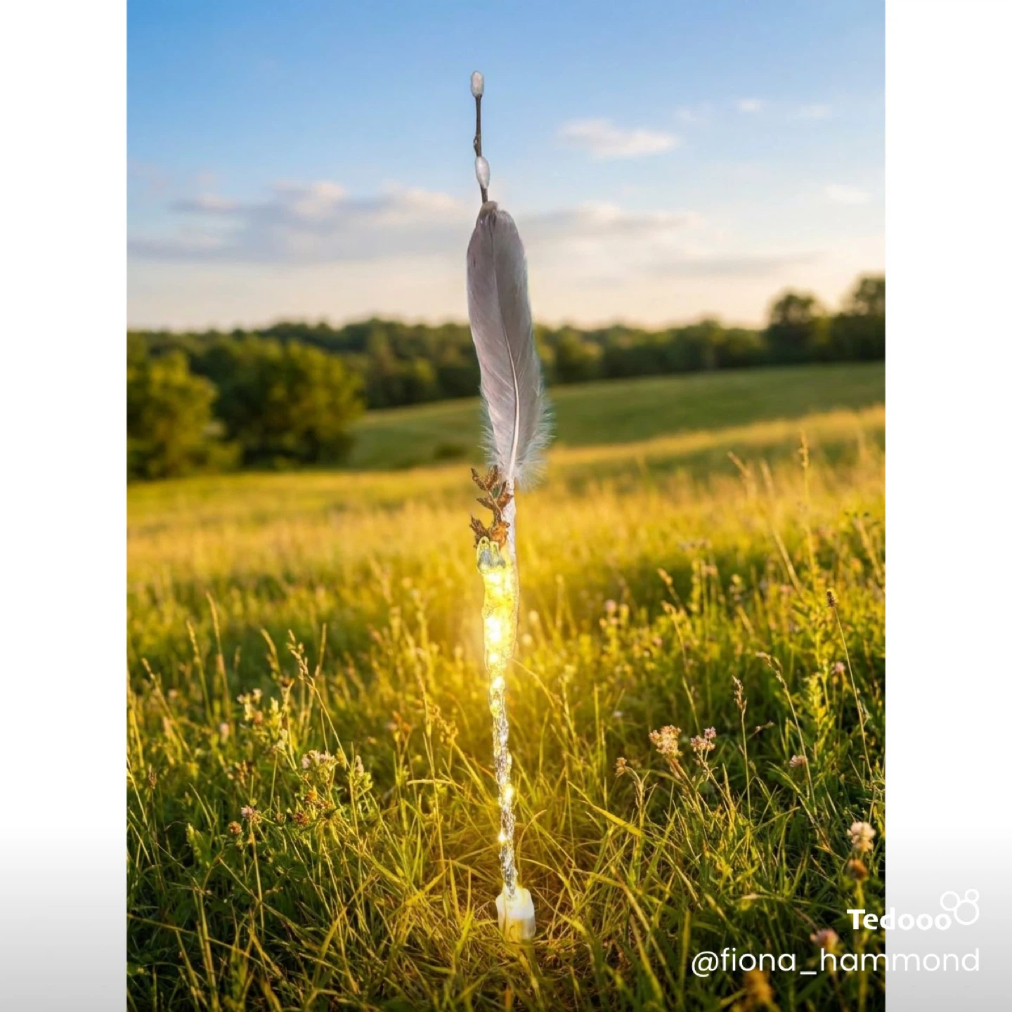 Crystal Feather Wand with Pussy Willow