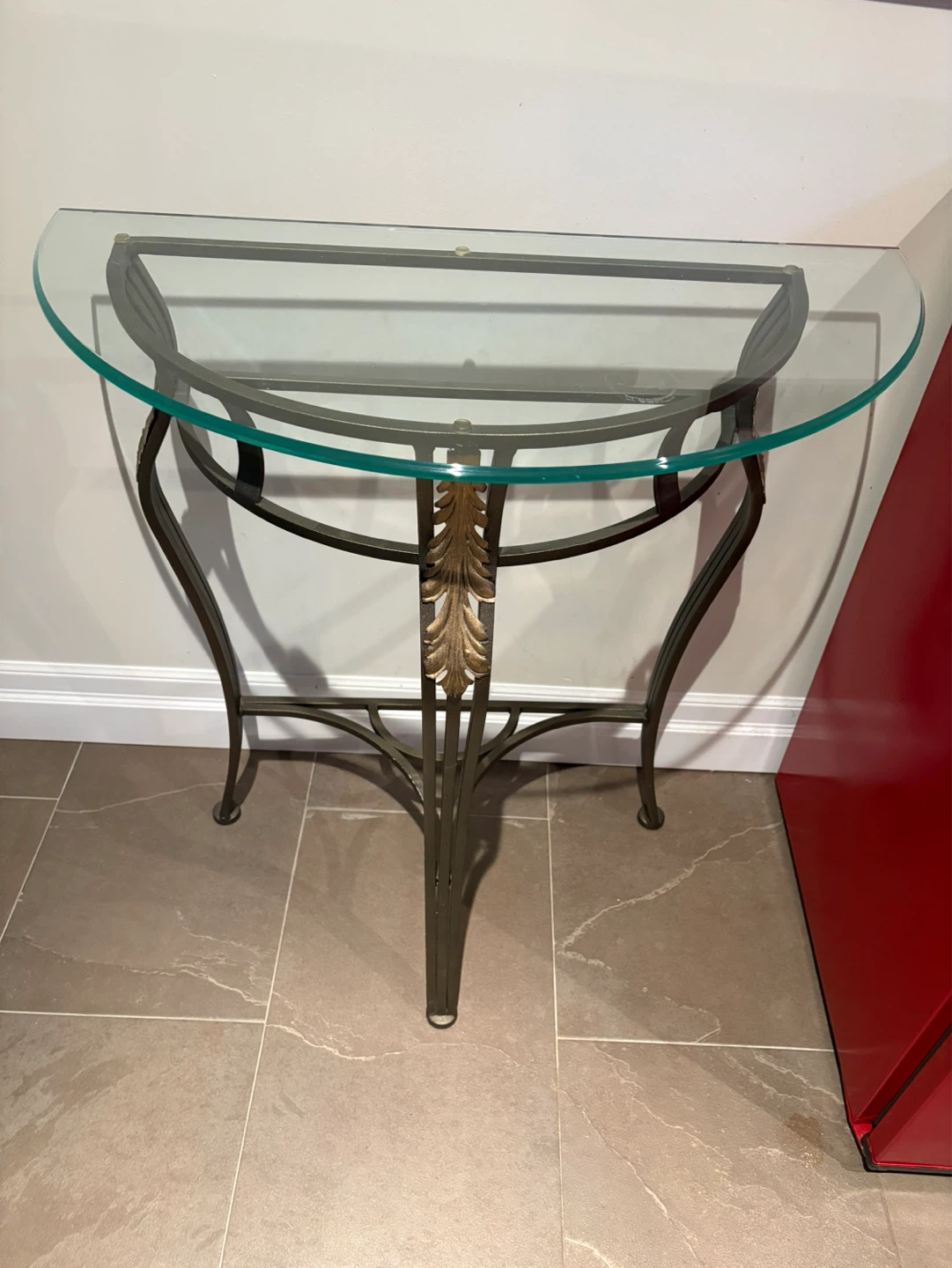 Half-Round Glass Top Console Table with Metal Base - photo 2