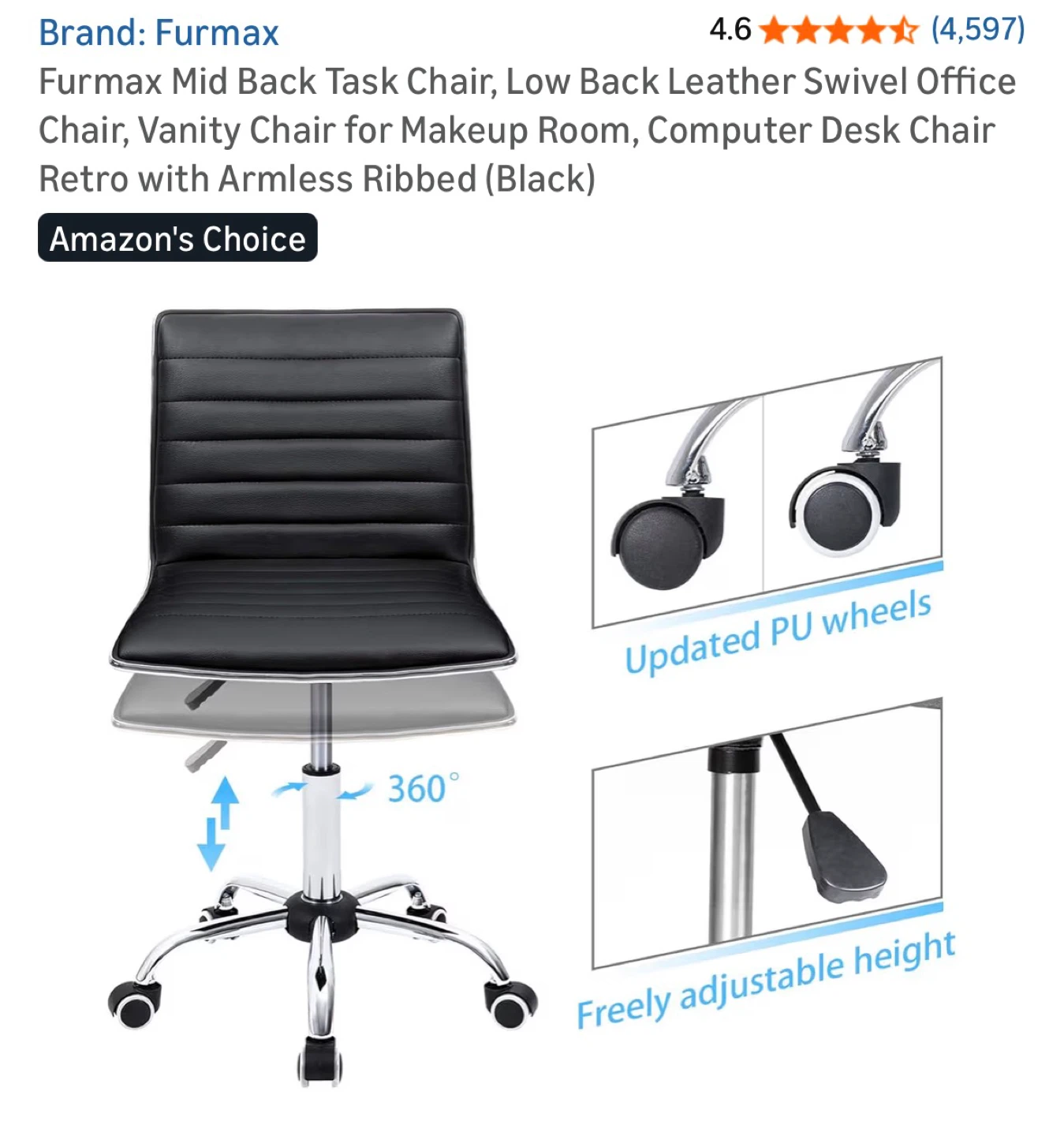 AMAZON - Black Leather chair with wheels - photo 3
