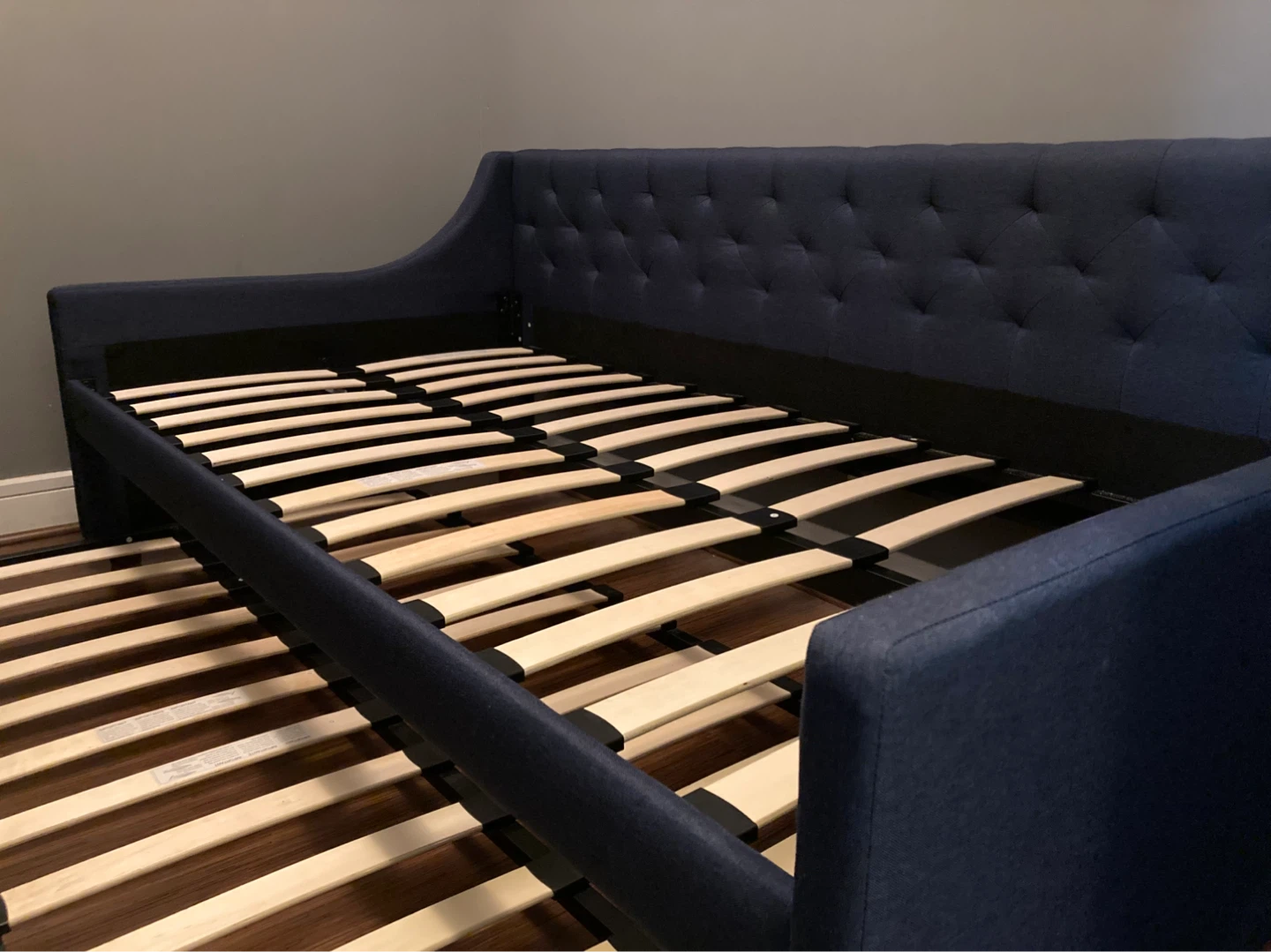 Dark Blue Upholstered Twin Daybed with Trundle and Mattress - photo 3
