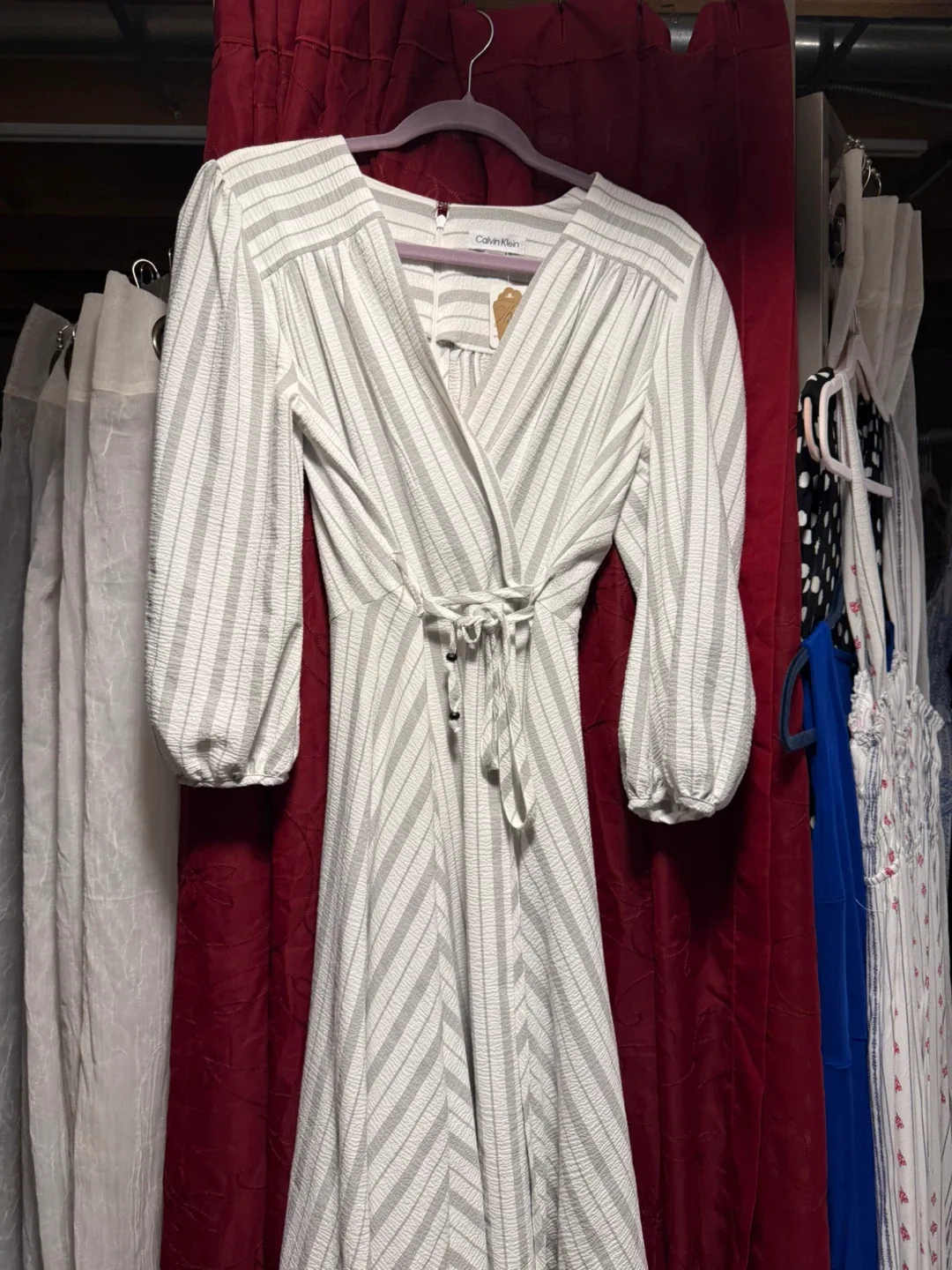 Calvin Klein Striped Wrap Midi Dress Size 10 - photo 2
