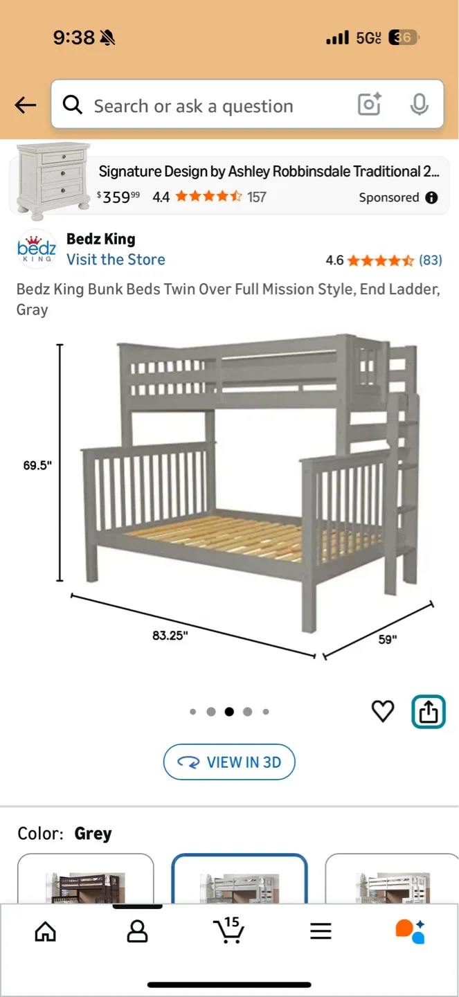Twin over Full Wood Bunk Bed - Grey - photo 5