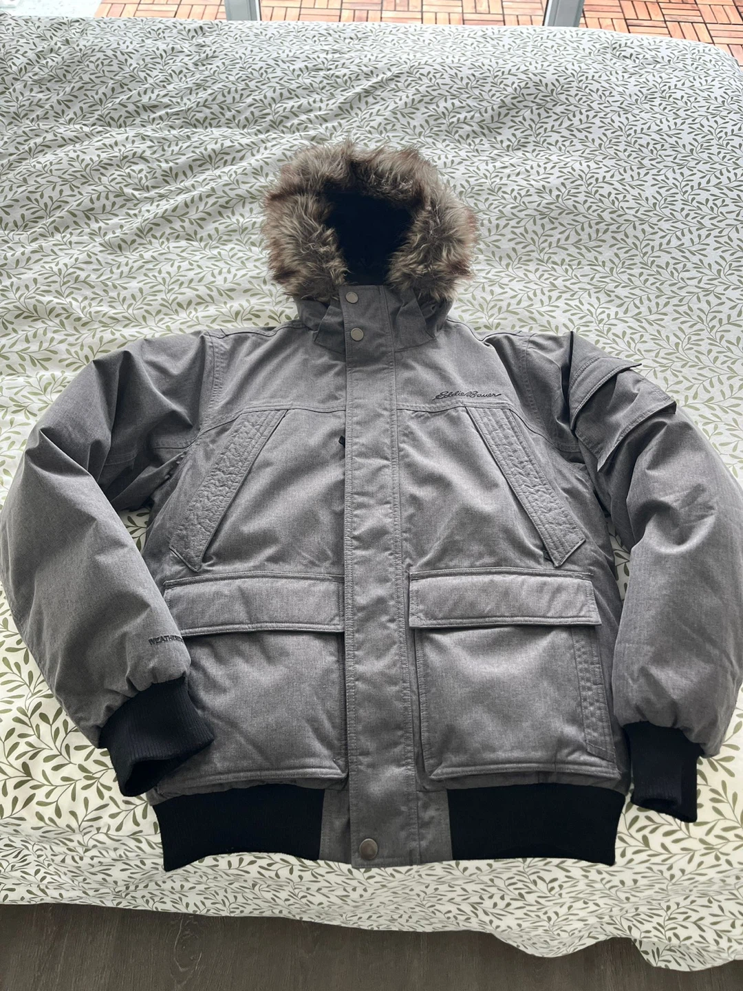 Eddie Bauer Grey Parka Jacket with Fur Hood