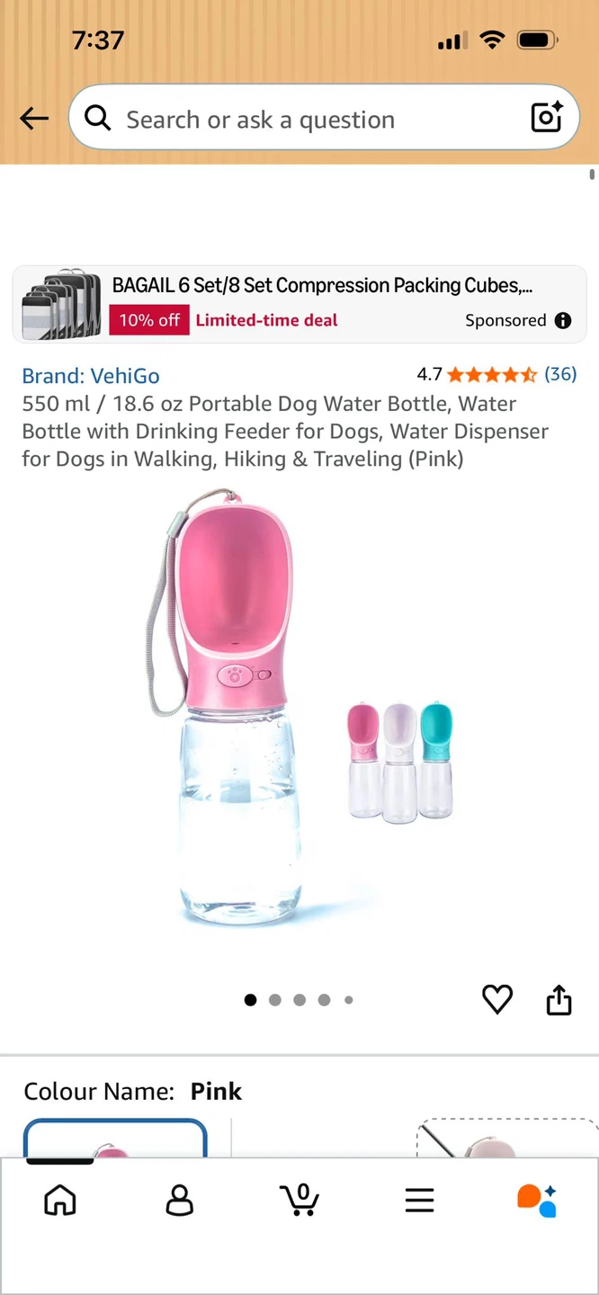 New-Pink Portable Dog Water Bottle 550ml/19oz