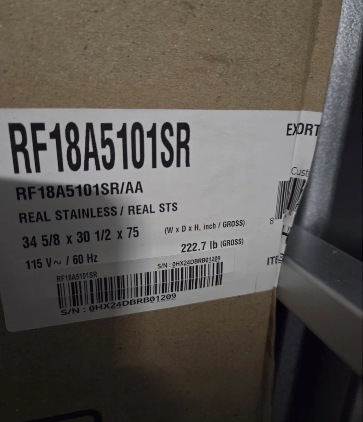 RF18A5101SR Real Stainless Refrigerator