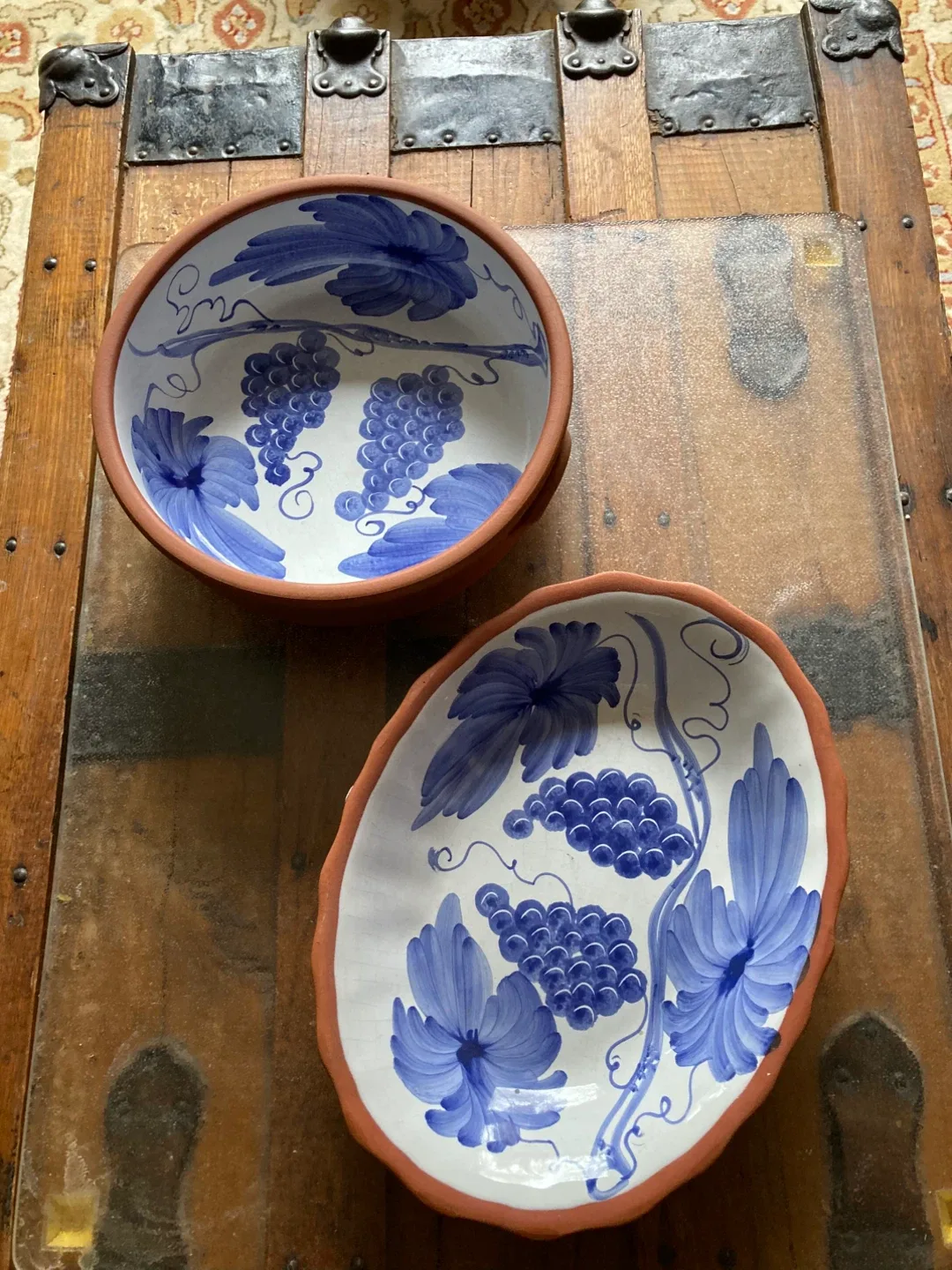 Hand painted Portuguese Ceramic Serving Bowl and Platter Set