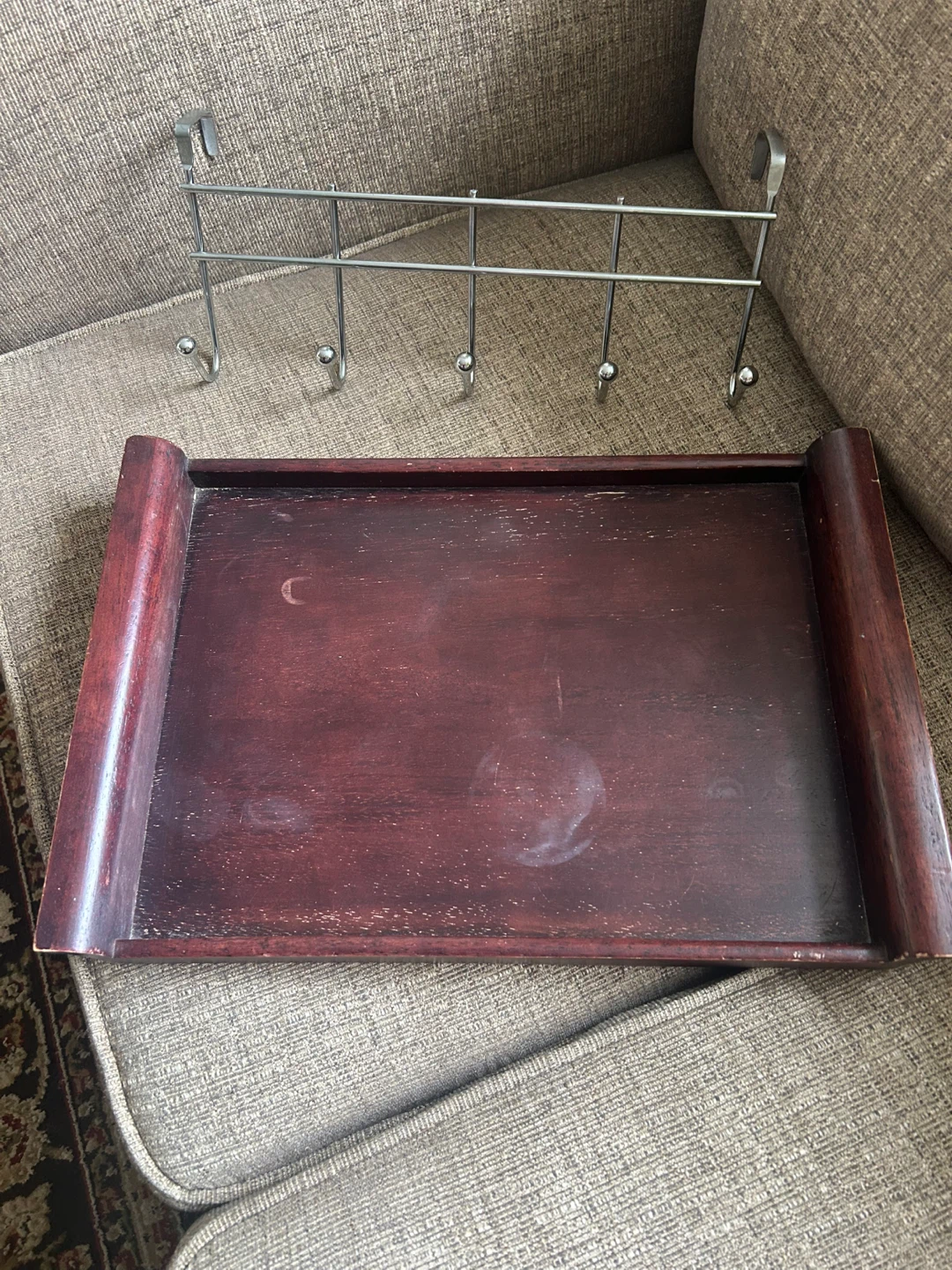 Wooden Tray with Over-the-Door Hook Rack