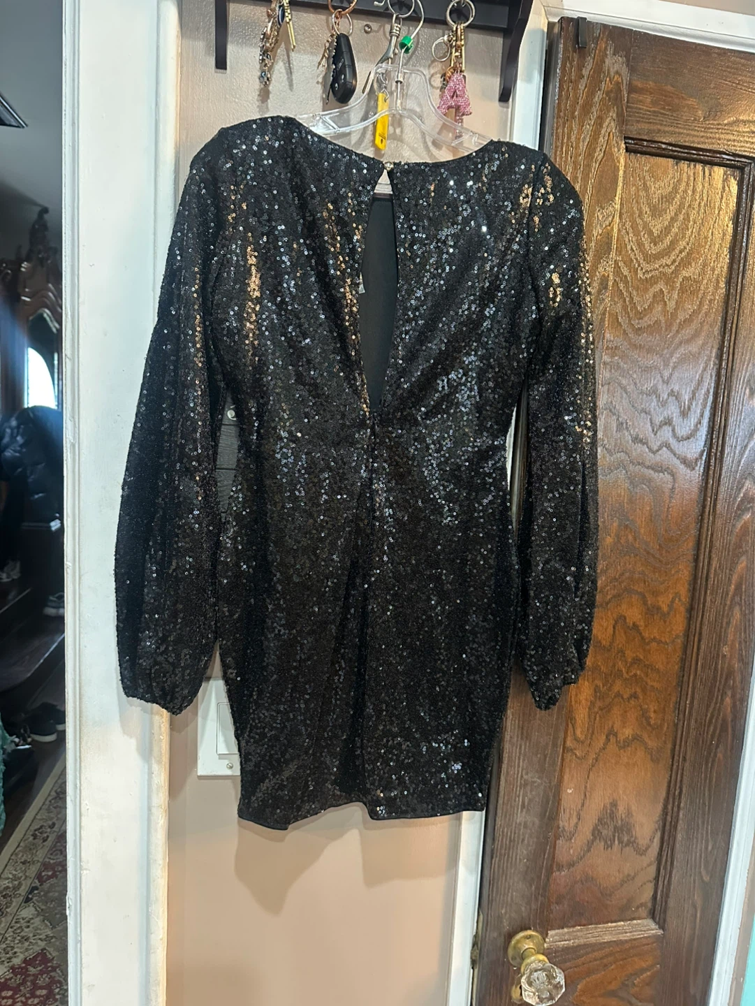 LILOU Black Sequin Long Sleeve Mini Dress Size S - photo 5