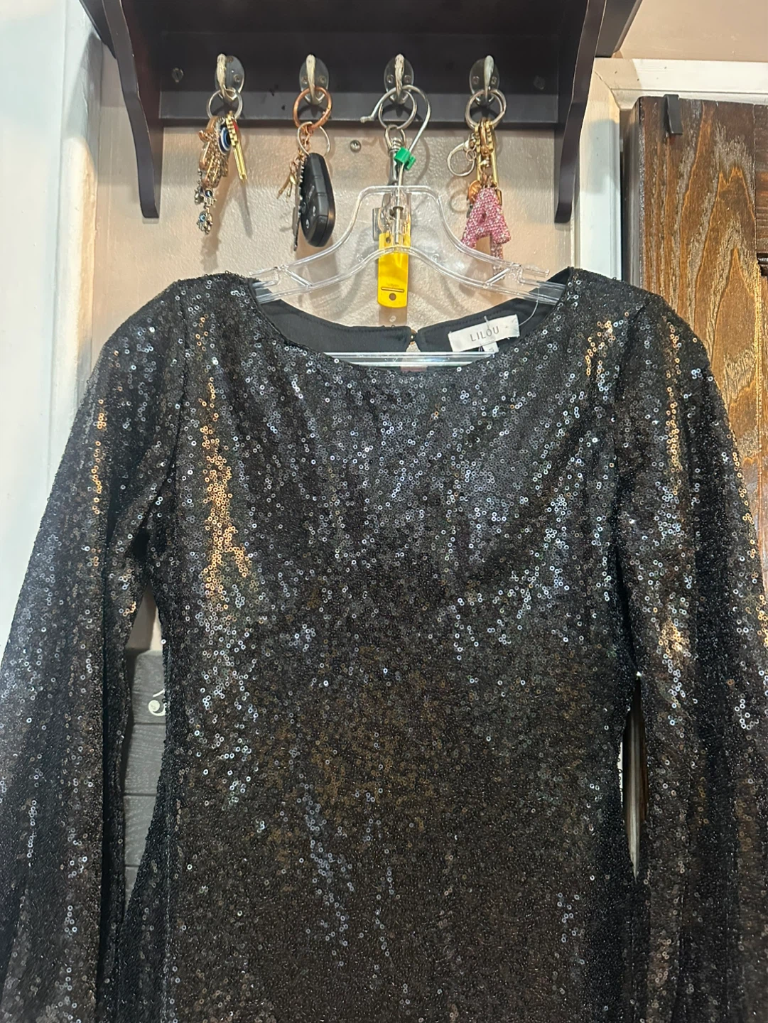 LILOU Black Sequin Long Sleeve Mini Dress Size S - photo 2