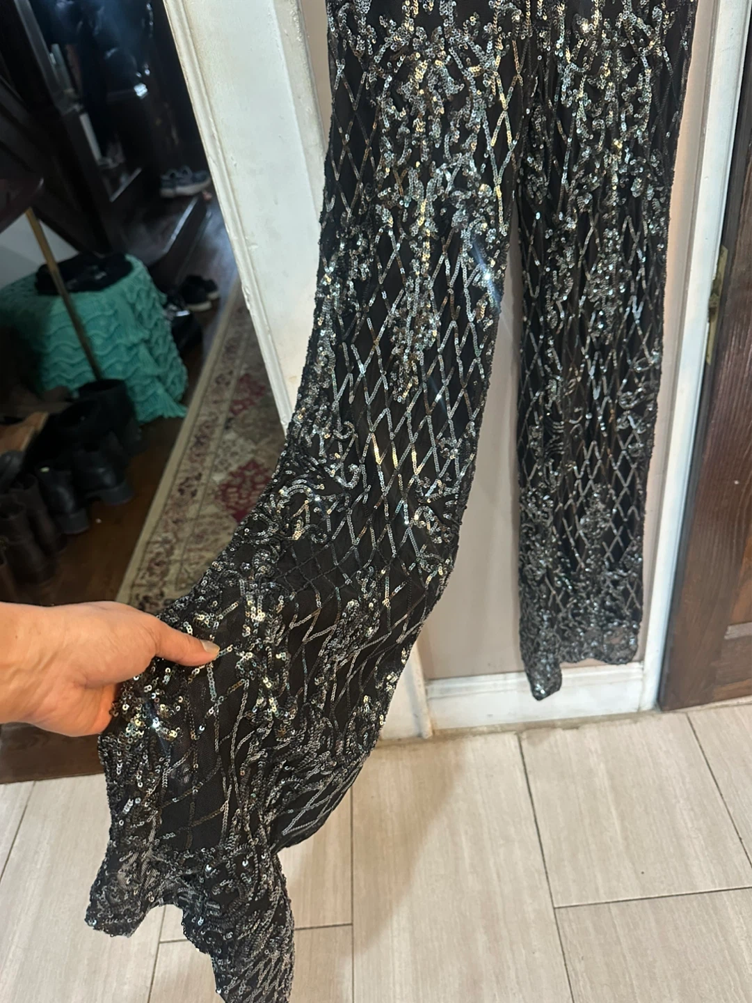 Black Sequin Halter Jumpsuit - photo 4