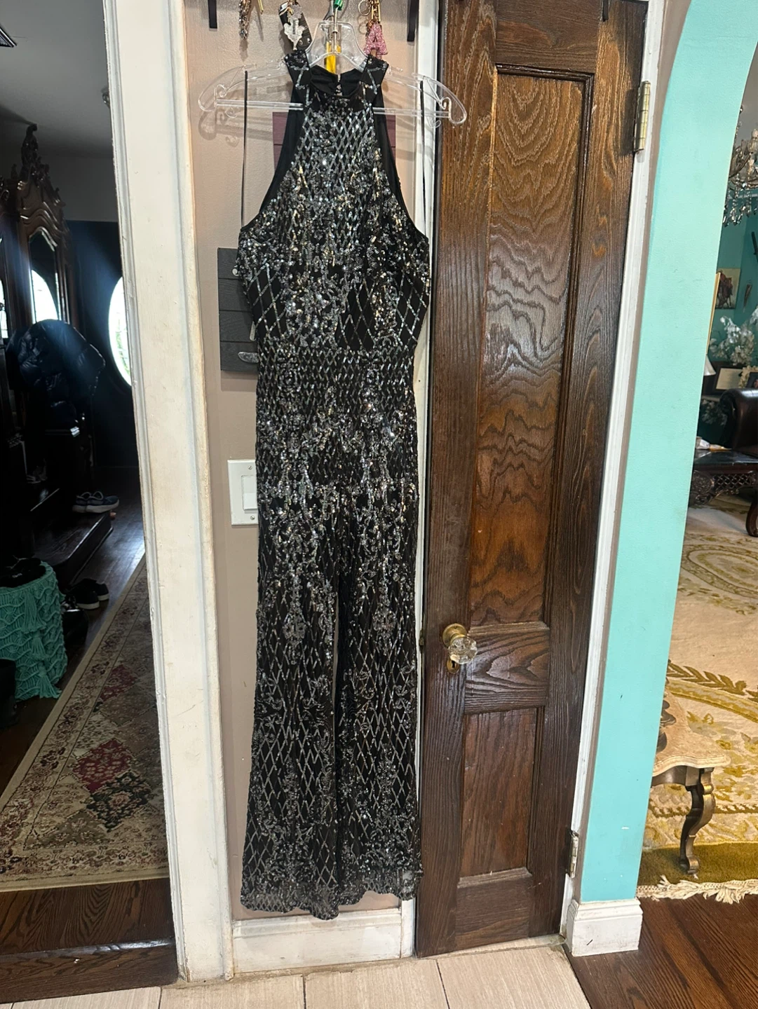 Black Sequin Halter Jumpsuit