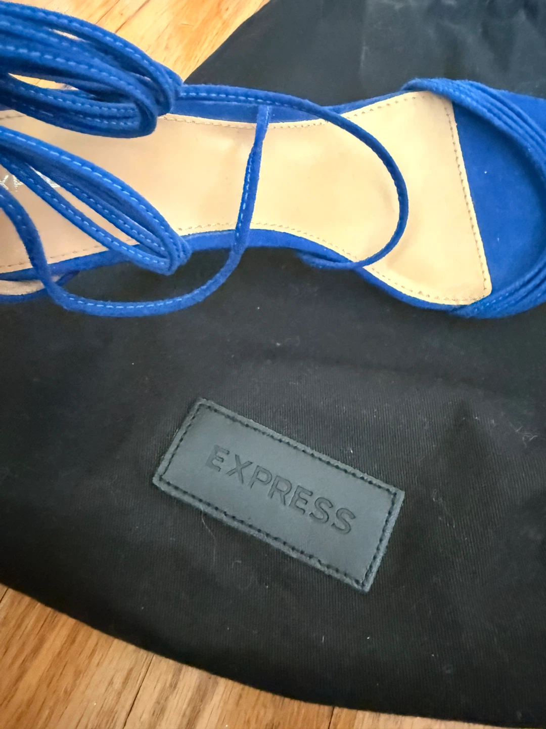 Express Blue Suede Lace-Up Heeled Sandals