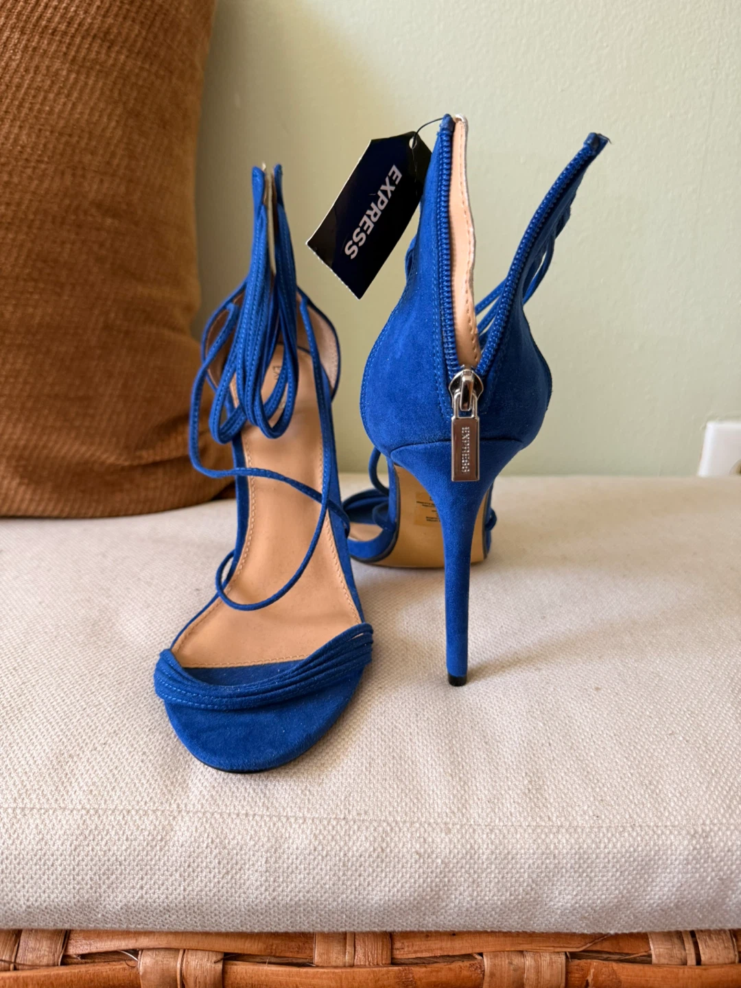 Express Blue Suede Lace-Up Heeled Sandals - photo 3