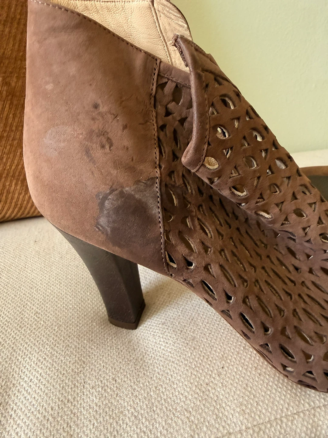 Vince Camuto Brown Suede Cutout Peep-Toe Booties - photo 4