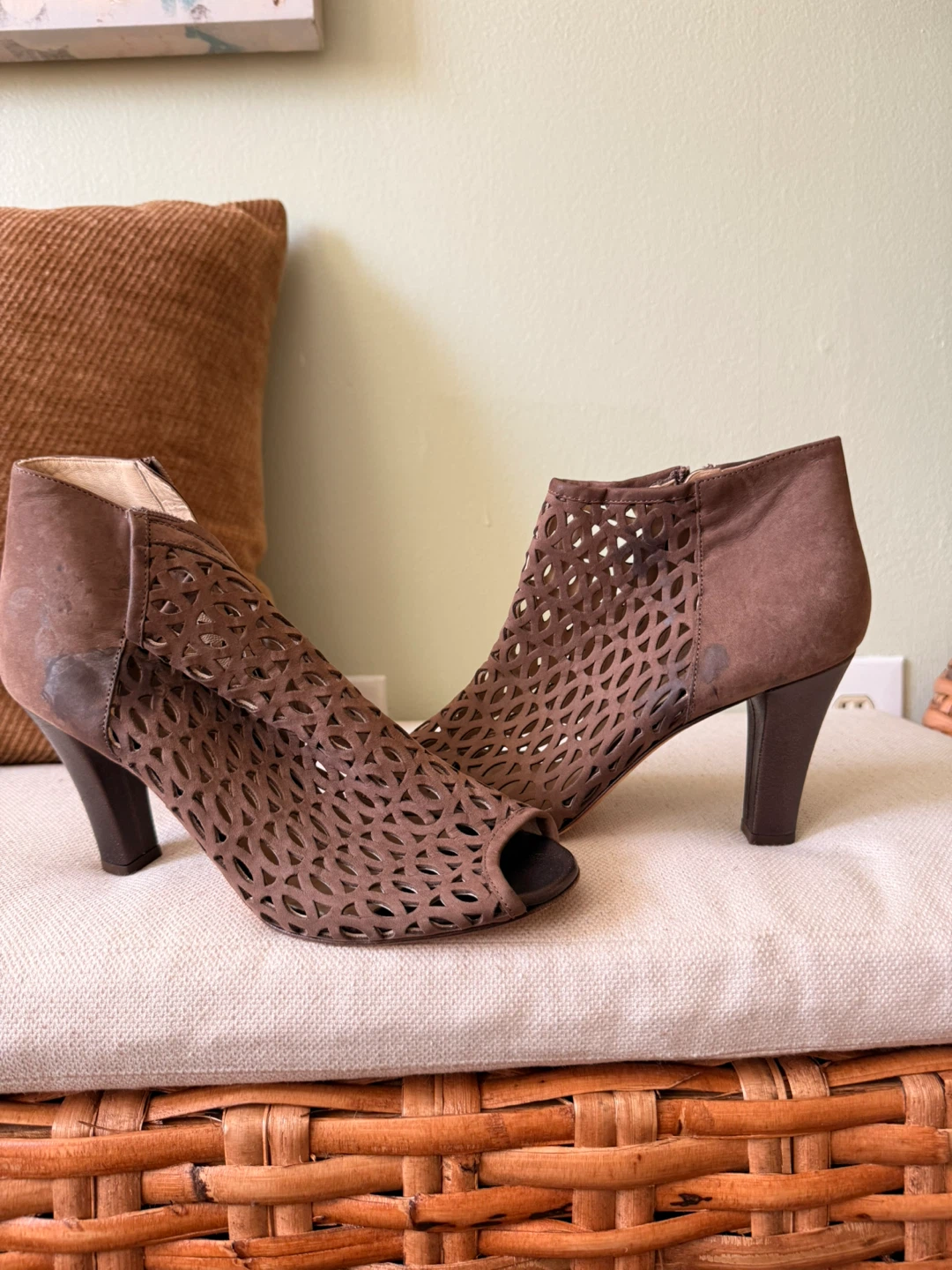 Vince Camuto Brown Suede Cutout Peep-Toe Booties - photo 2