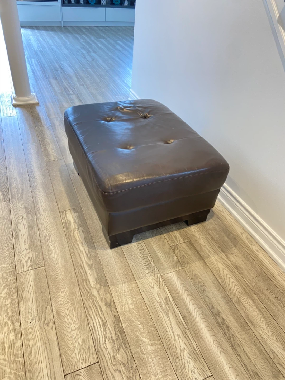 Brown Leather Tufted Ottoman Footrest - photo 2