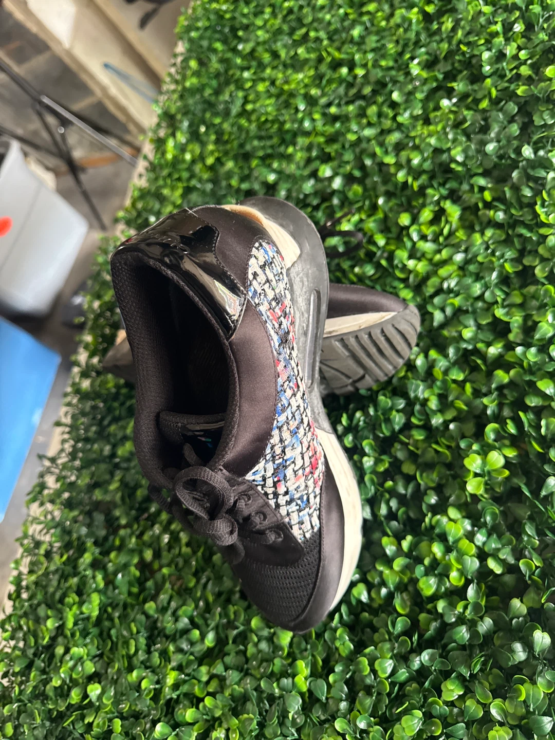 Black fashion sneakers with colorful tweed accents - photo 3