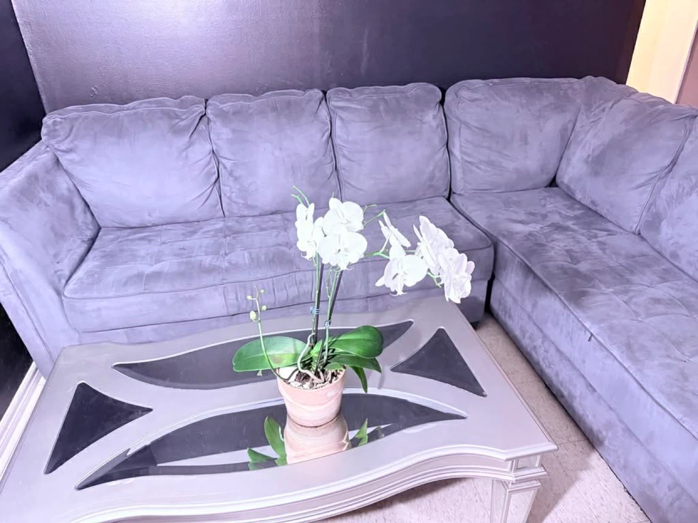 Grey Sectional Couch with Coffee table and side Table - photo 3