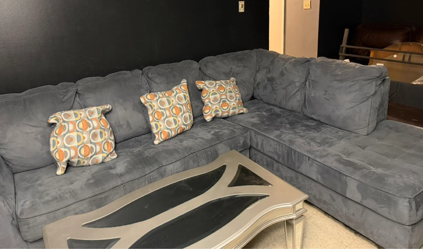 Grey Sectional Couch with Coffee table and side Table