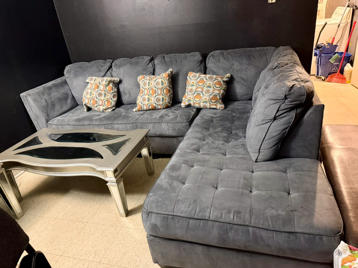 Grey Sectional Couch with Coffee table and side Table - photo 2