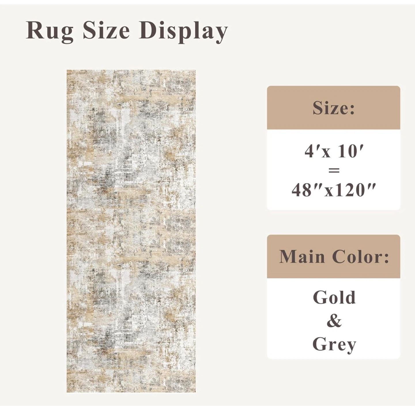 Area Rug - 4' x 10' - Gold & Grey Abstract Design - photo 2