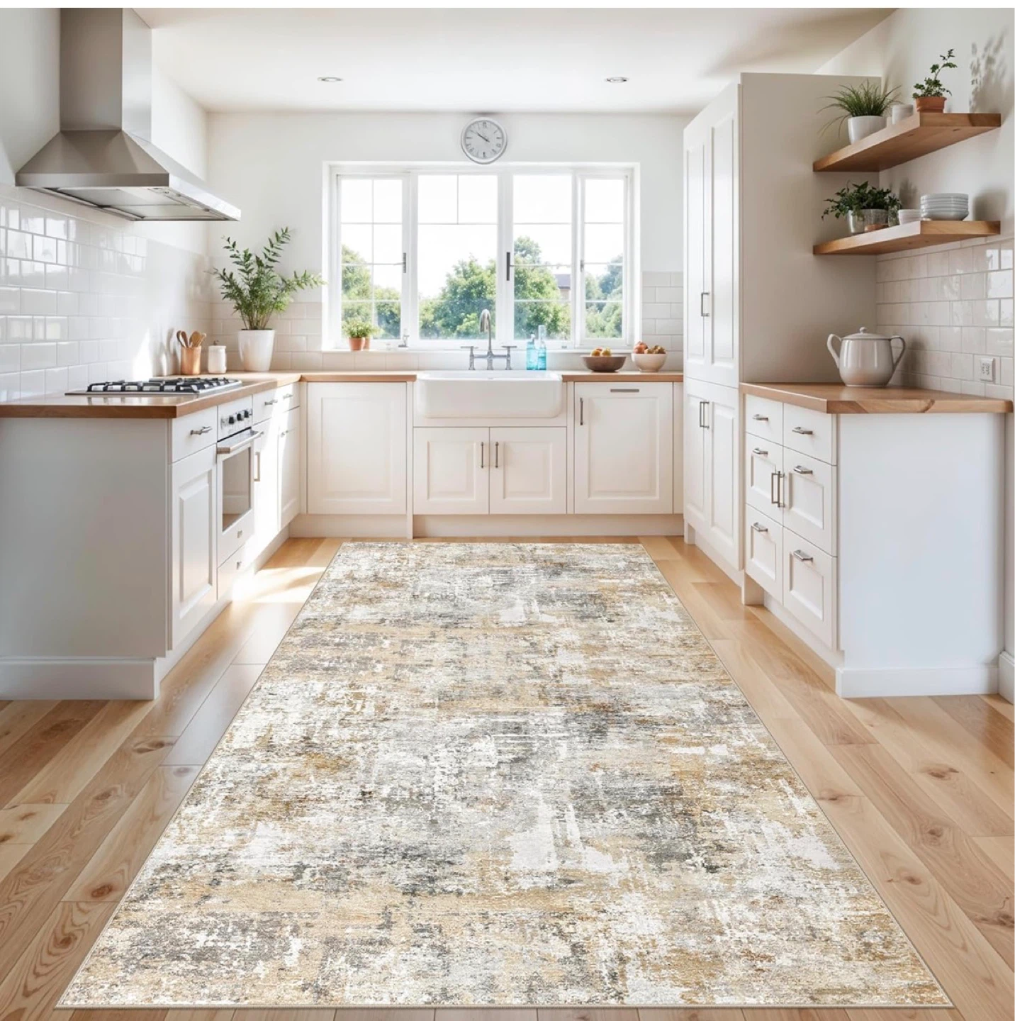Area Rug - 4' x 10' - Gold & Grey Abstract Design - photo 3