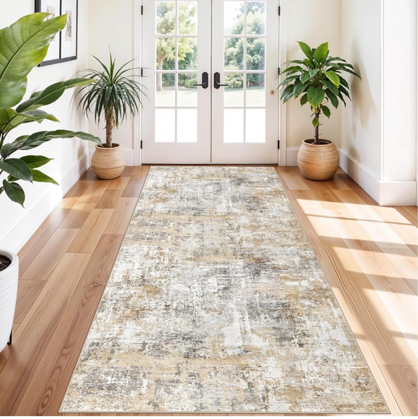 Area Rug - 4' x 10' - Gold & Grey Abstract Design
