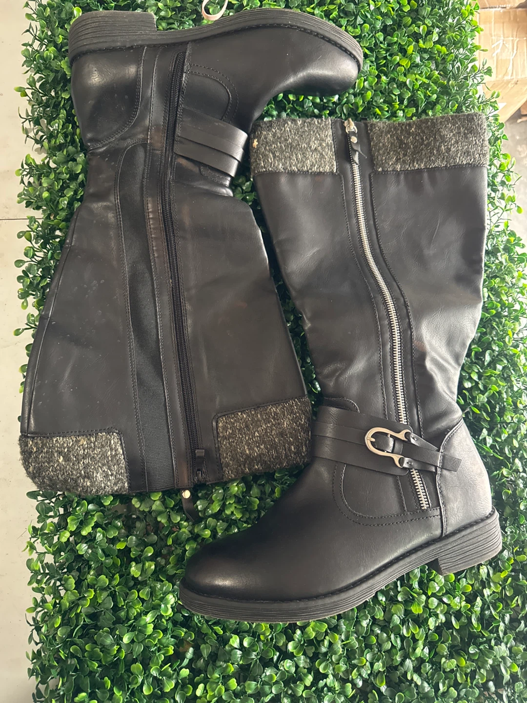 Black Knee-High Boots with Side Zippers