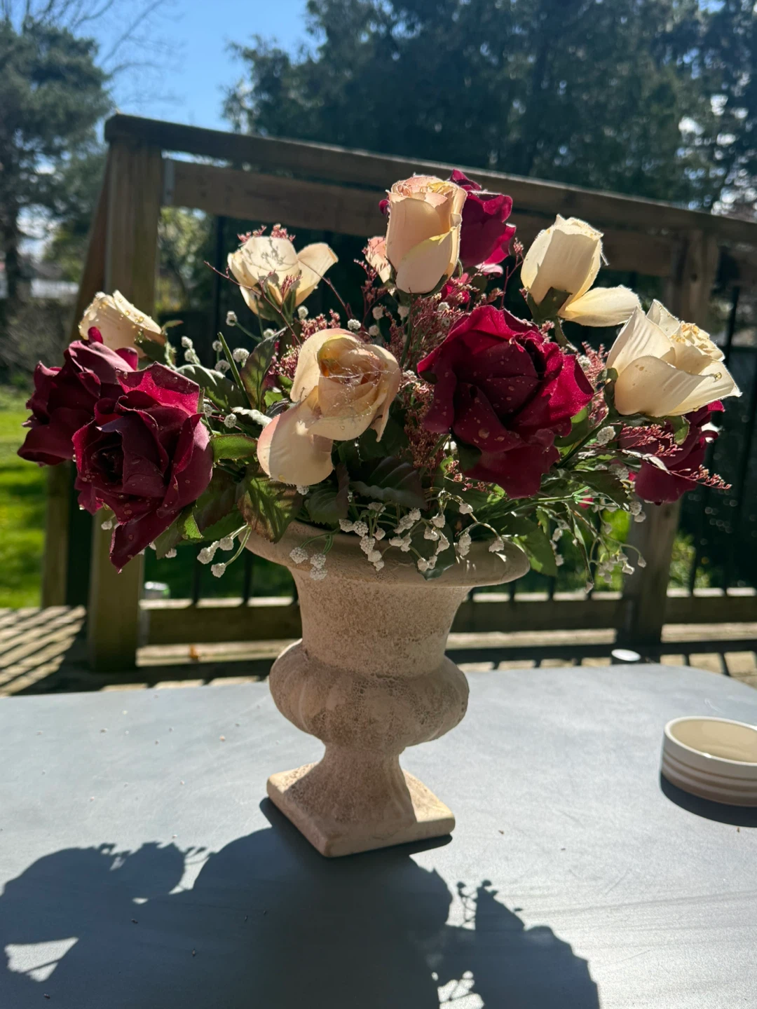 Artificial Rose Arrangement in Urn Vase