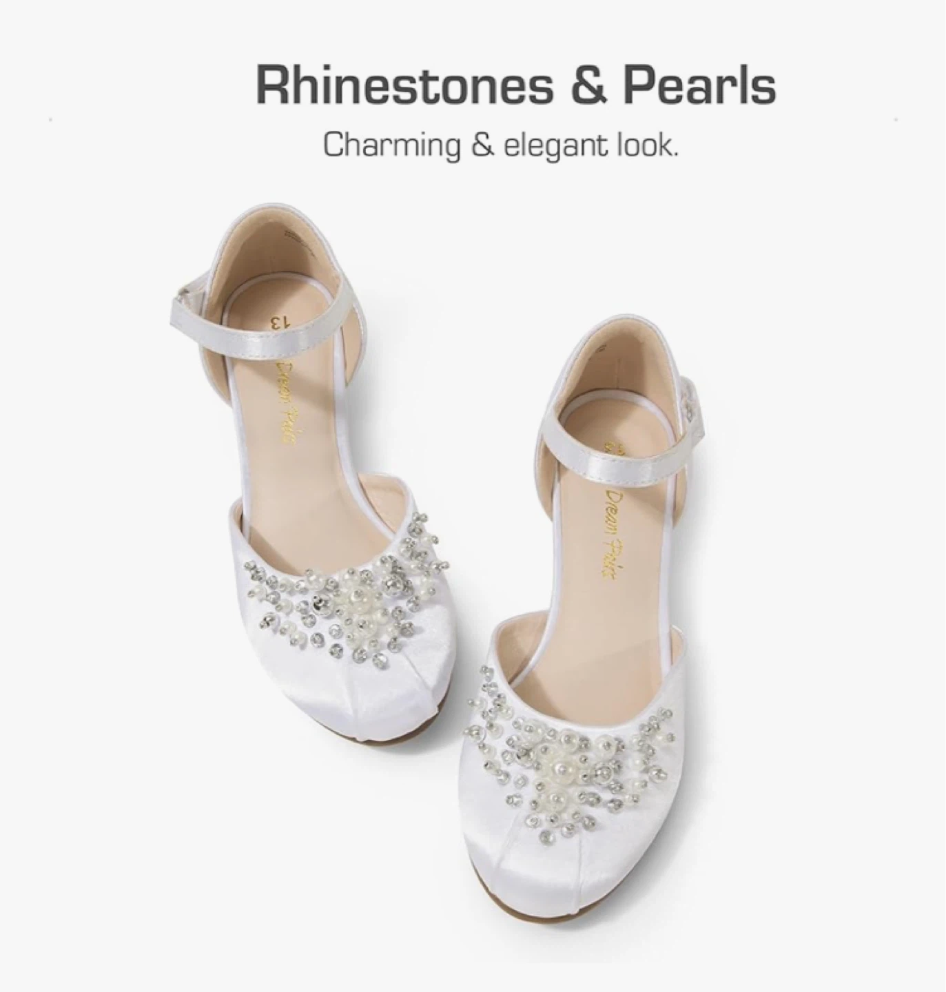 White Satin Wedge Shoes with Rhinestones & Pearls