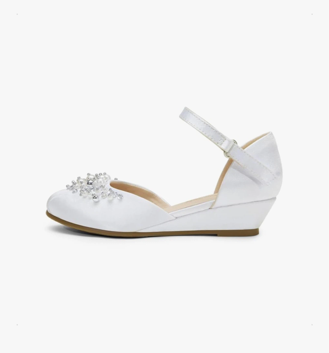 White Satin Wedge Shoes with Rhinestones & Pearls - photo 2