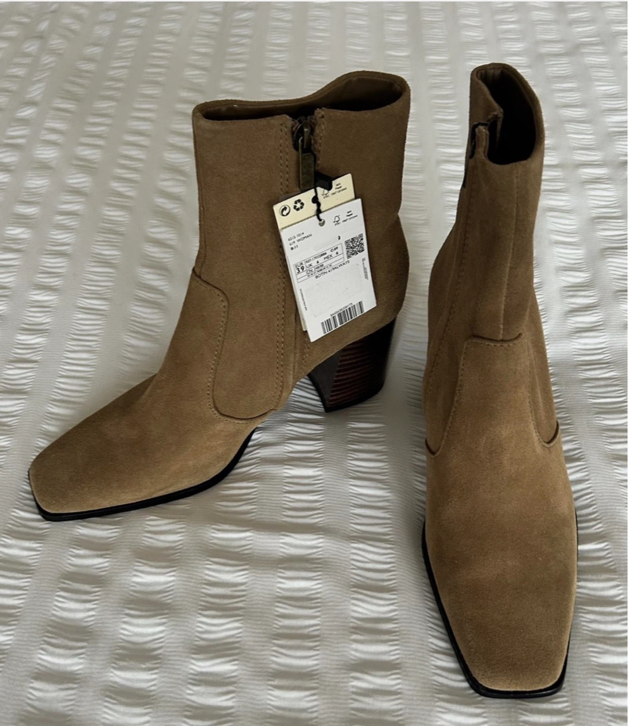 Tan Leather Suede Block Heel Ankle Boots