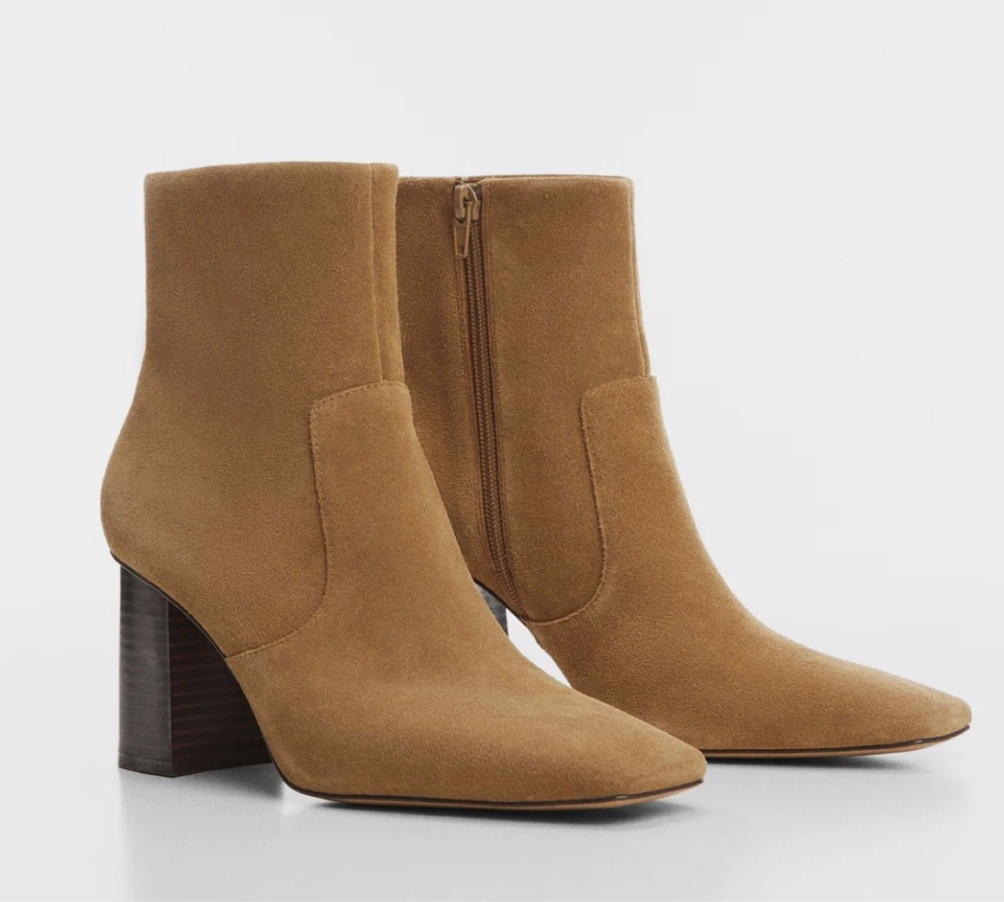 Tan Leather Suede Block Heel Ankle Boots - photo 3
