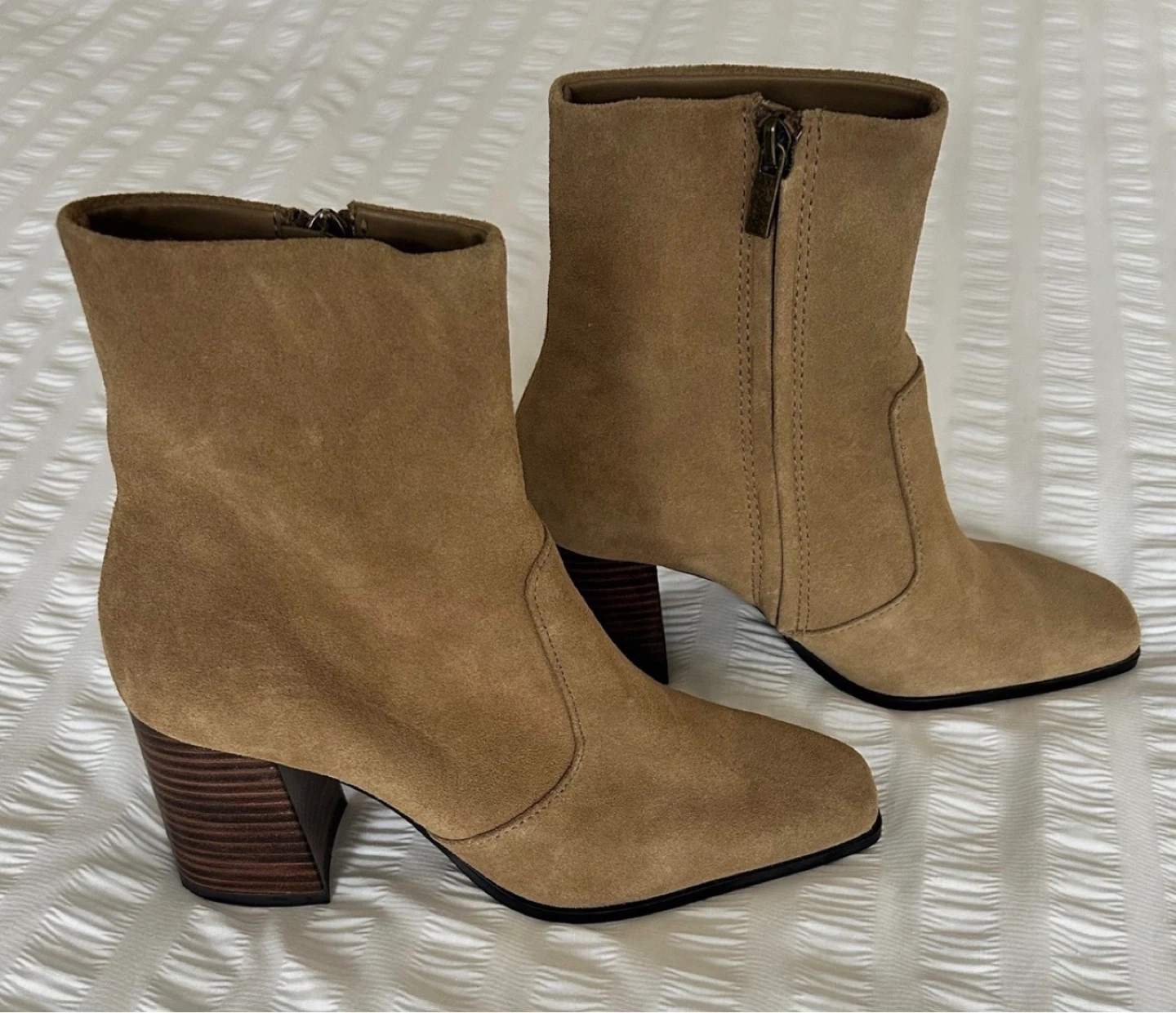 Tan Leather Suede Block Heel Ankle Boots - photo 2
