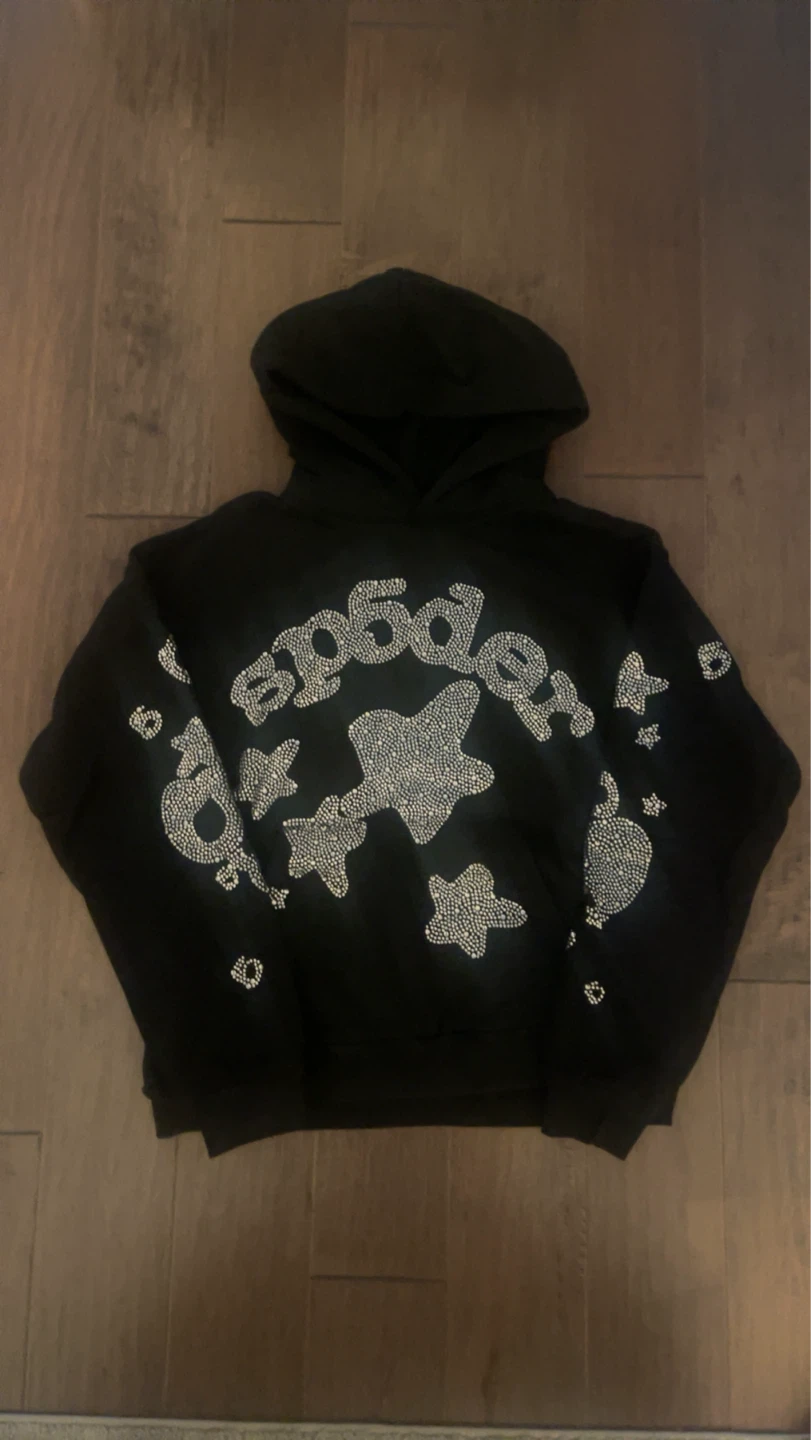 SP5DER Black Rhinestone Hoodie Size Medium
