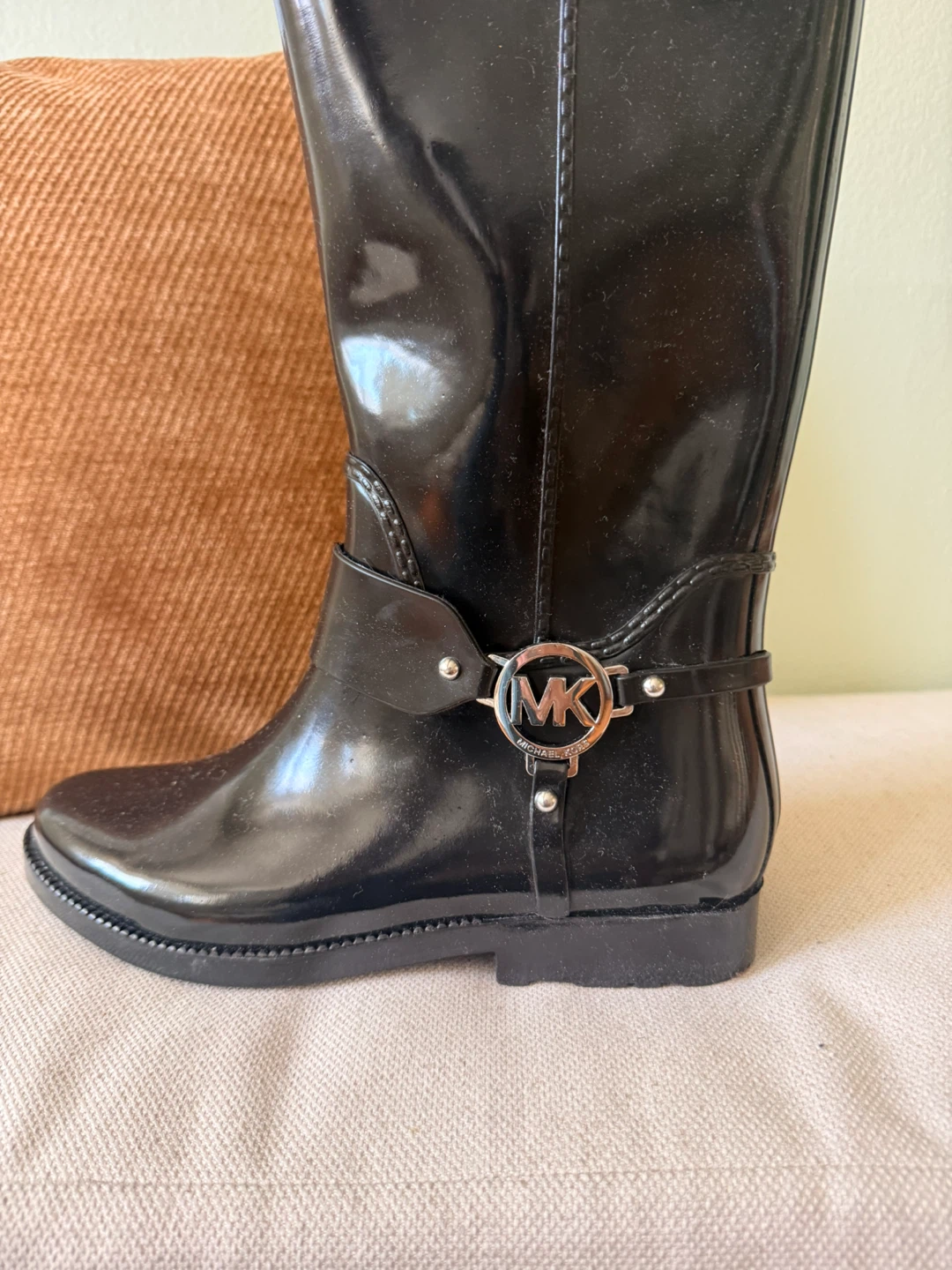 Michael Kors Fulton Harness Tall Rain Boots Black Size 8M